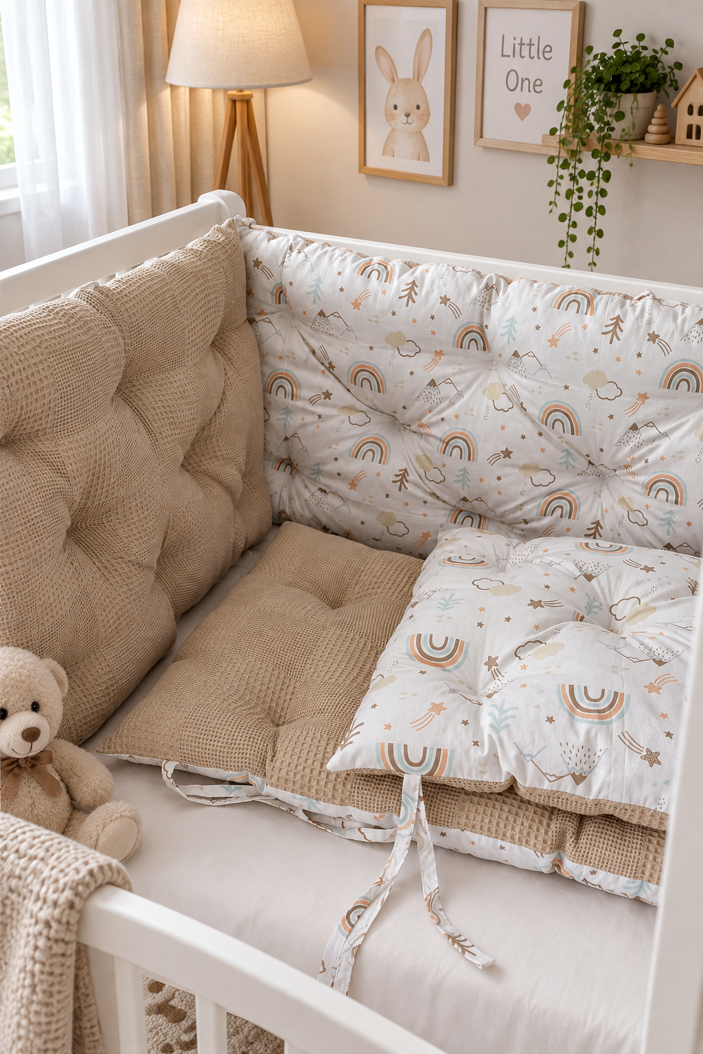 Jaju Baby Waffle Pike Kumaş ve Dağ Desenli Kombinli Kenar Koruma Özel Ölçü