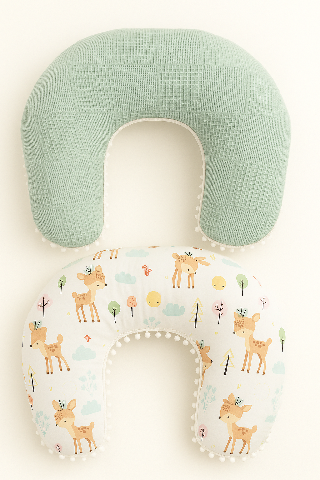 Jaju Baby Wafle Pike Kumaş Ceylan Tasarım Ponponlu Emzirme Yastığı - Destek Minderi