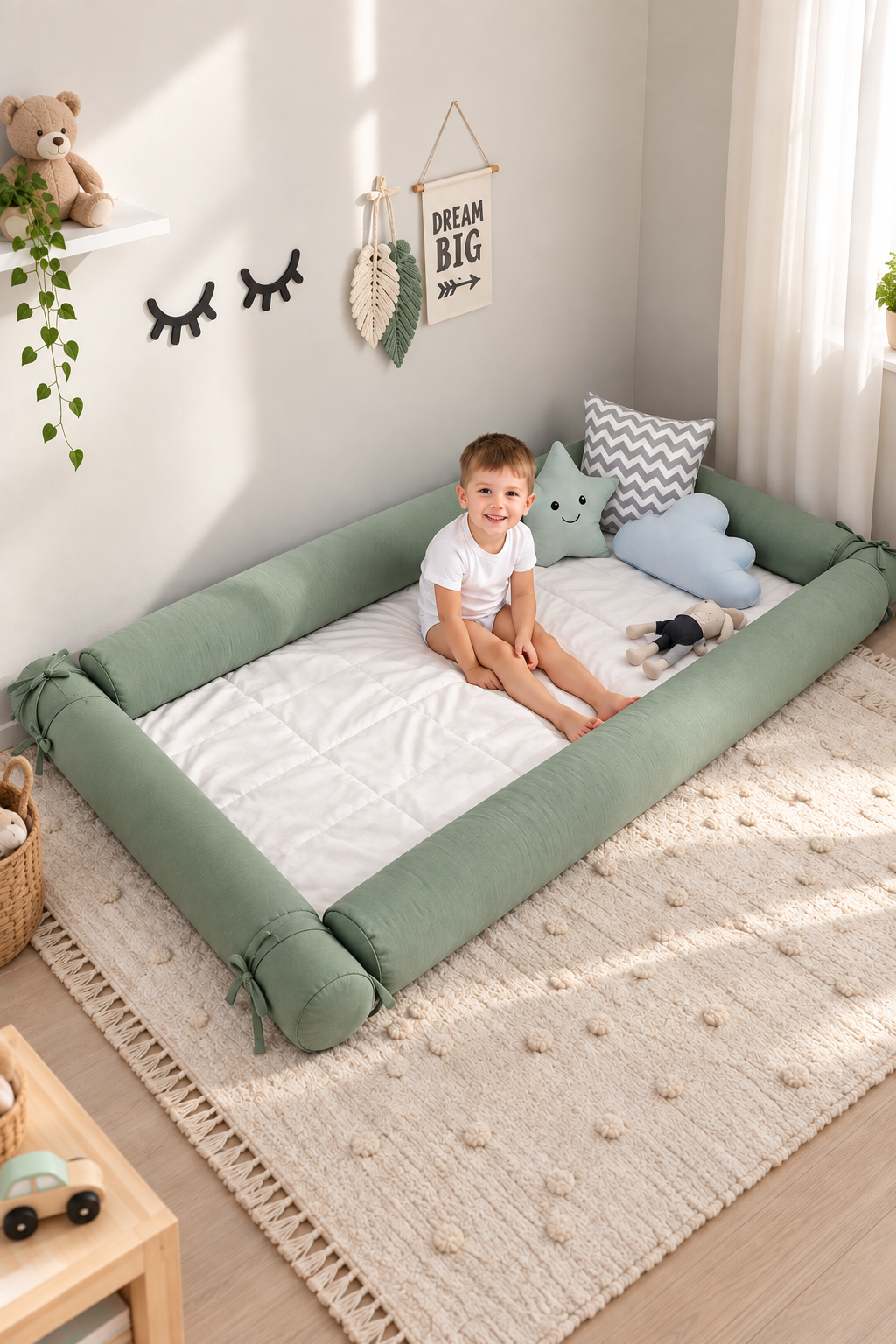 Jaju Baby Yeşil Montessori Yatak Bariyer Beşik Kenar Koruma Özel Ölçü