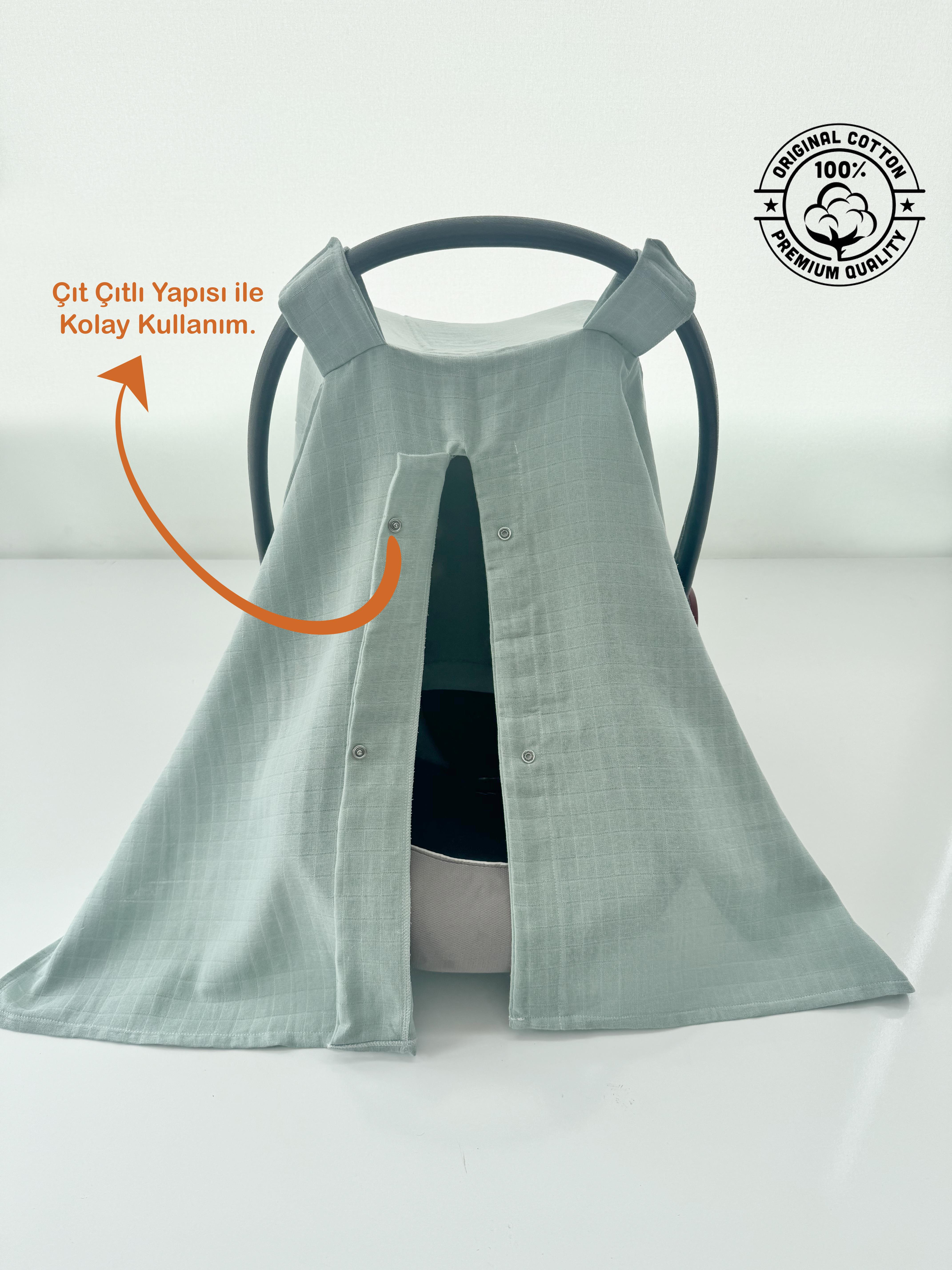 Jaju Baby Yeşil Organik Müslin Puset Örtüsü (Oto koltuğu Örtüsü)