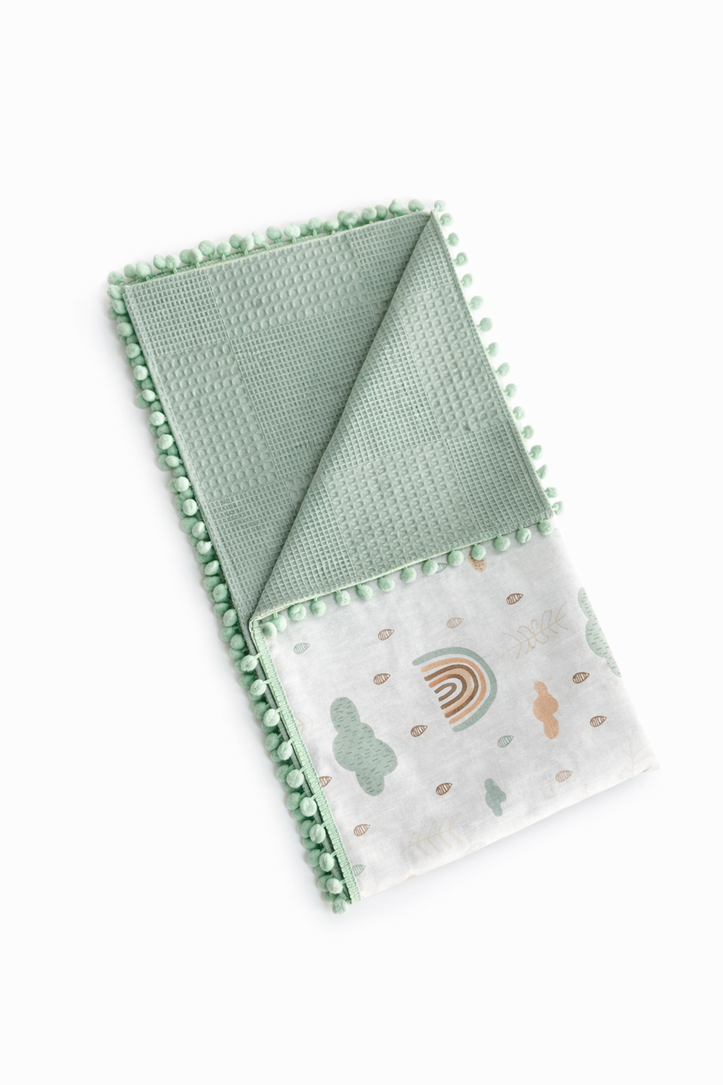 Jaju Baby Yeşil Waffle Pike Bulut Desenli Çift Taraflı Bebek Battaniyesi 110x100 cm