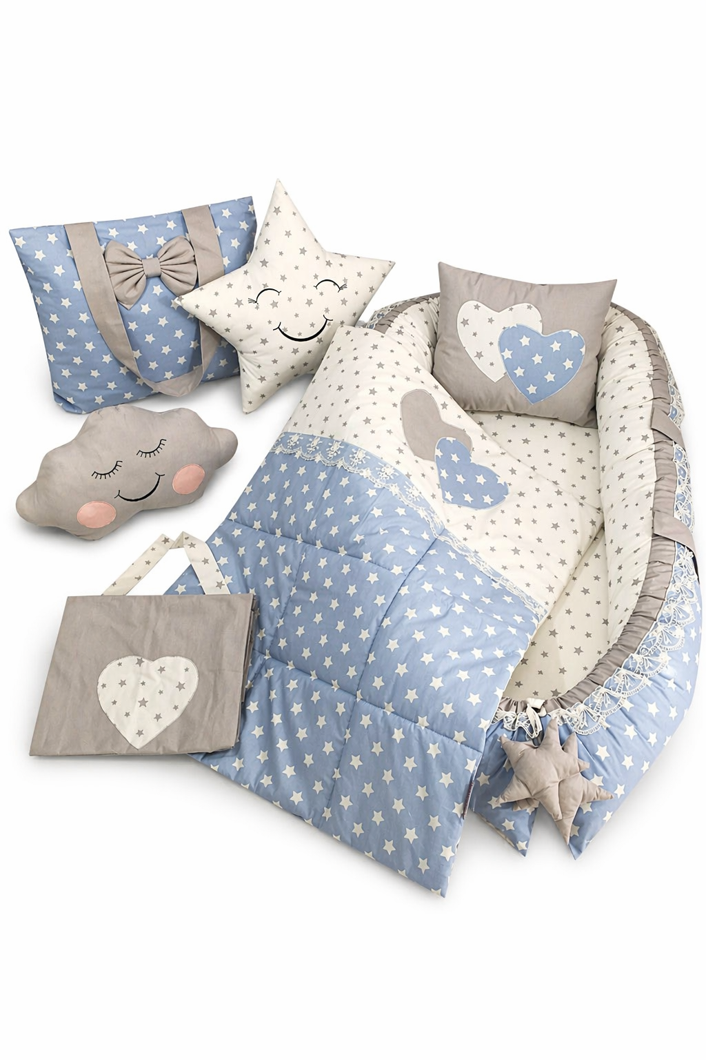 Jaju Babynest Mavi Tasarım Ortopedik Lüx Baby Nest Set