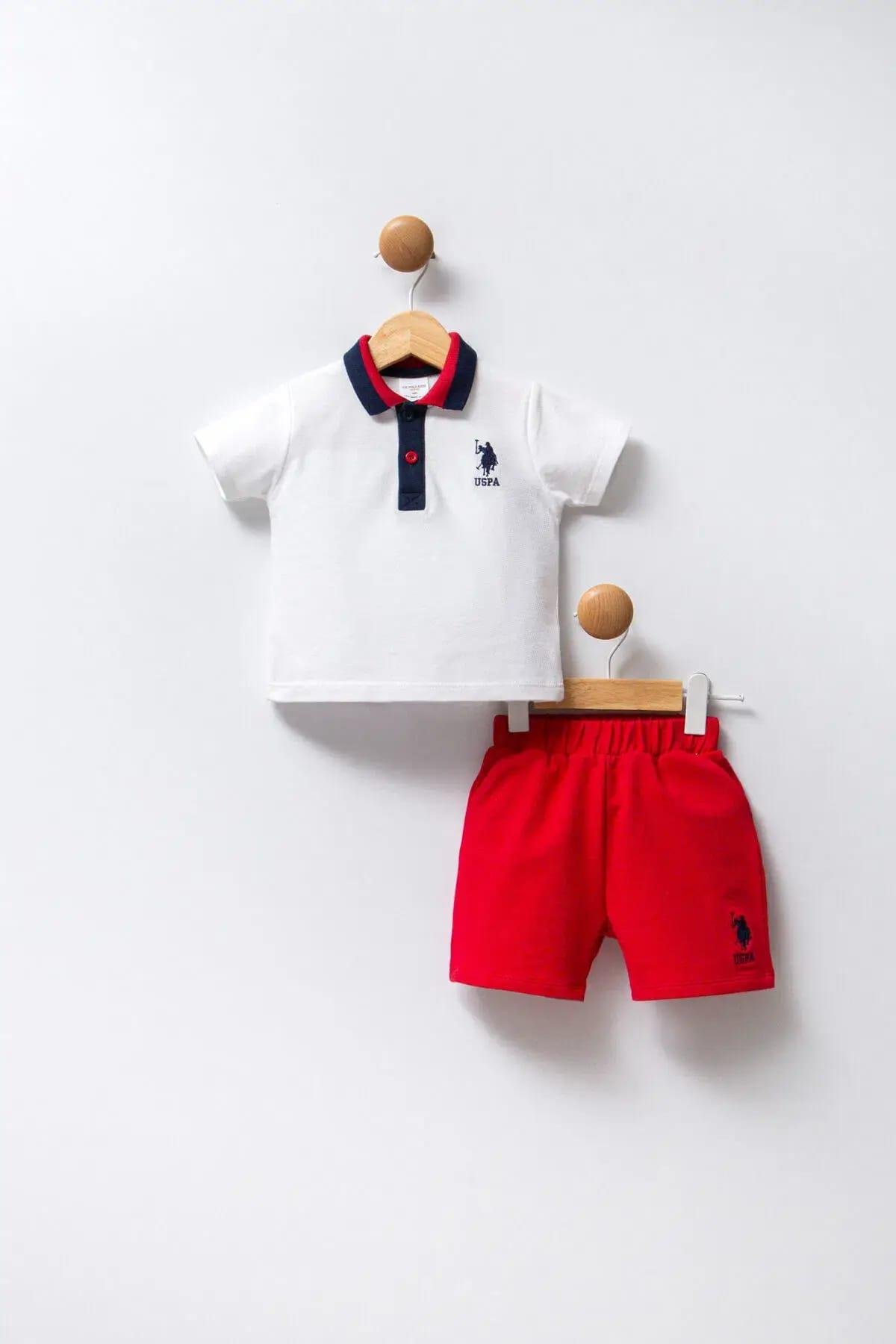 Jaju BabyU.S.POLO ASSN. Erkek Bebek BEYAZ-KIRMIZI Şort&T-shirt Pike - 2 li Takım