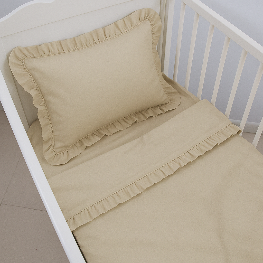 Kapiçino Bebek Nevresim Takımı – 60x120 | 70x140 | 80x130 Beşik Uyumlu – Fırfırlı Premium Set