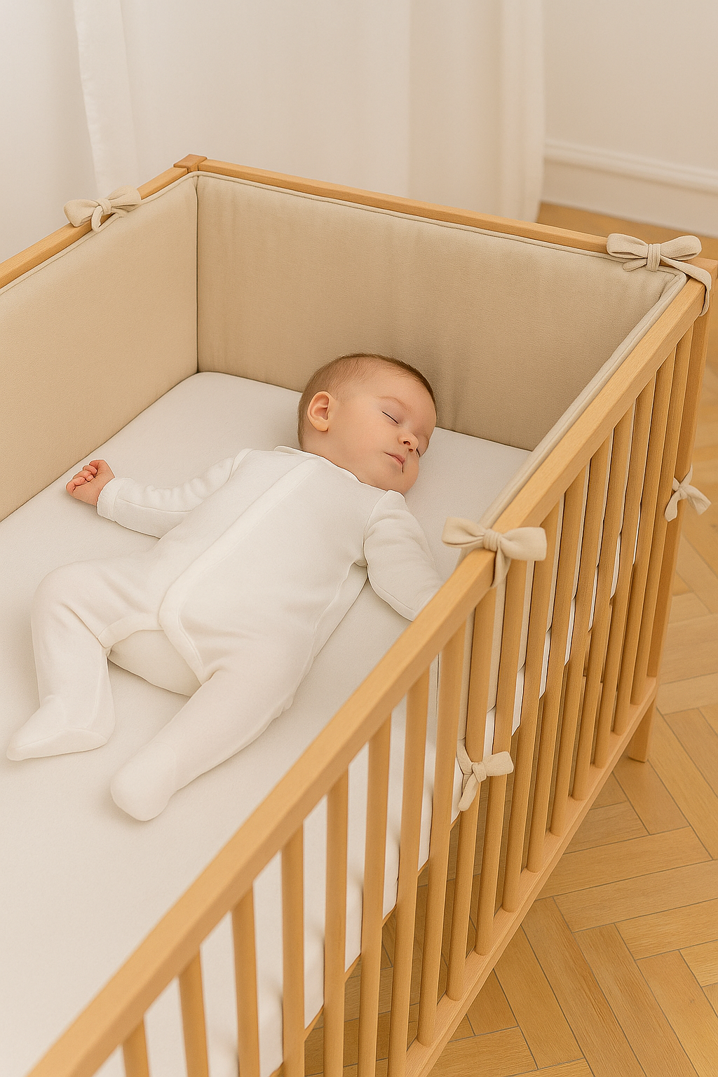 Kapiçino Renk Beşik Kenar Koruyucu Beşik Kenar Koruma %100 Pamuk Kumaş