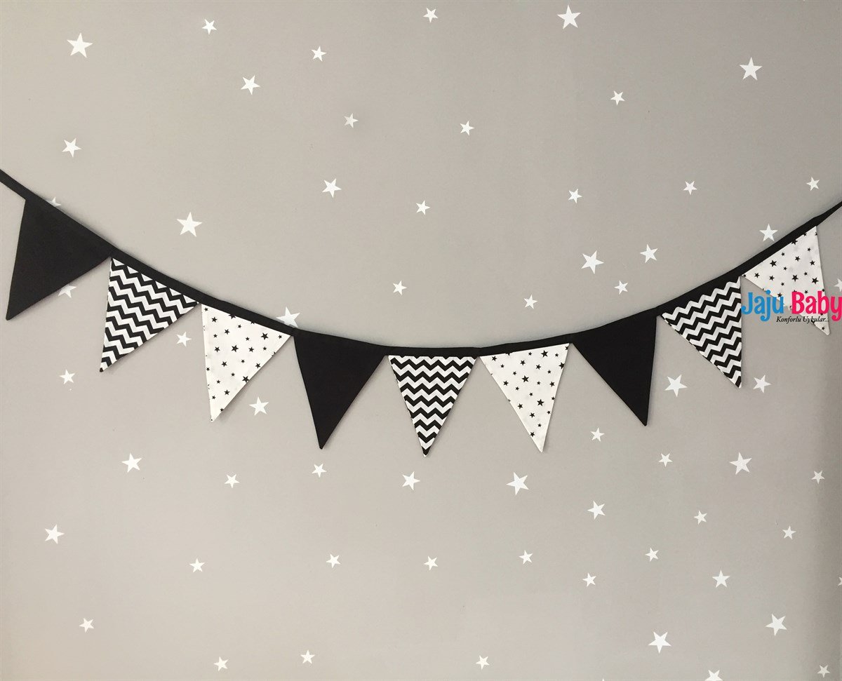 KidiMoon Siyah Zikzaklı Bebek/Çocuk Odası Flama