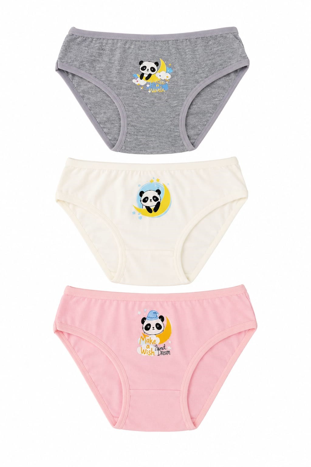 Kız Çocuk 3'lü Külot Seti %100 Pamuklu Panda Baskılı Slip Külot 