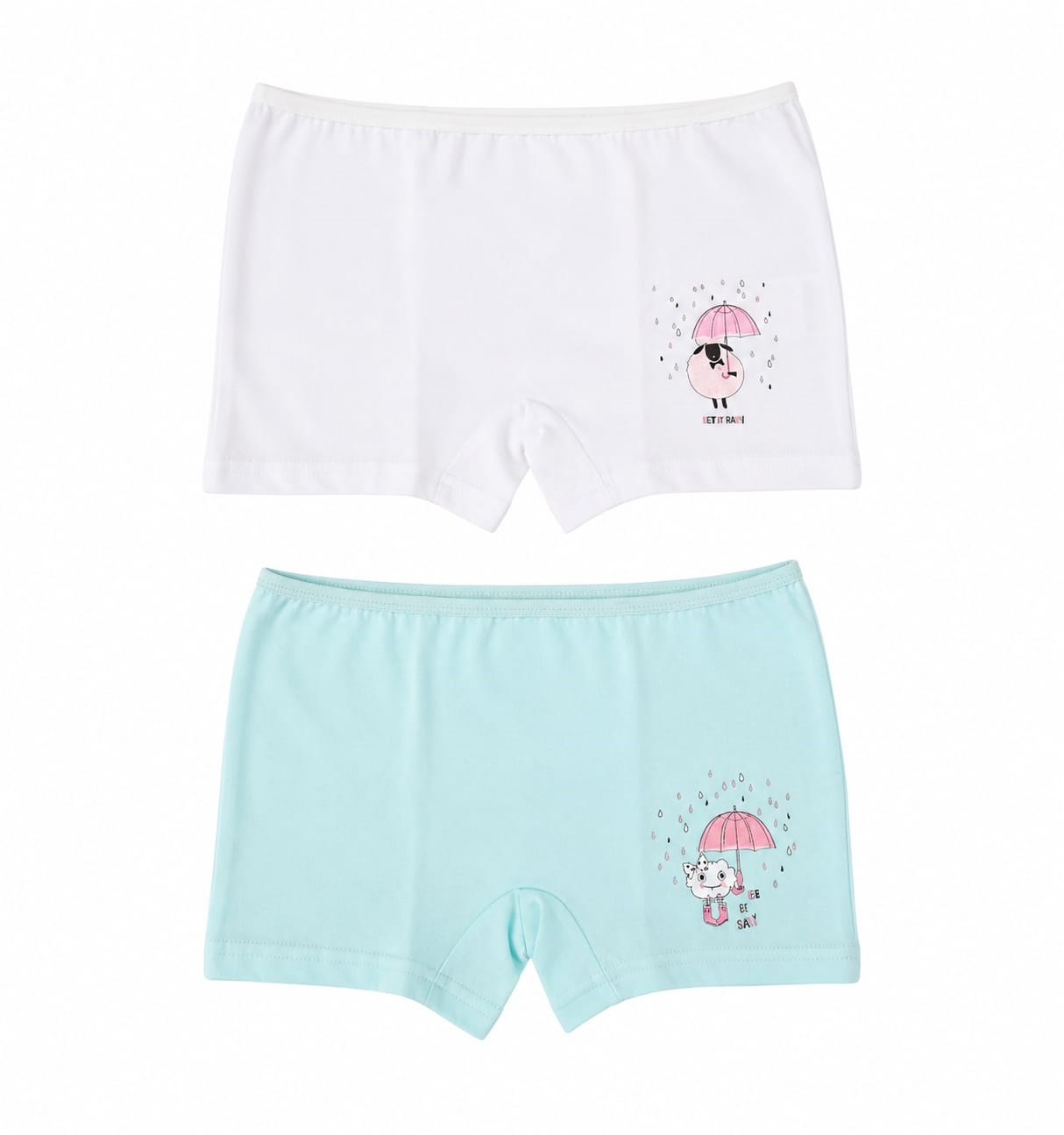 Kız Çocuk Baskılı Boxer 2'li Paket – Beyaz & Mint