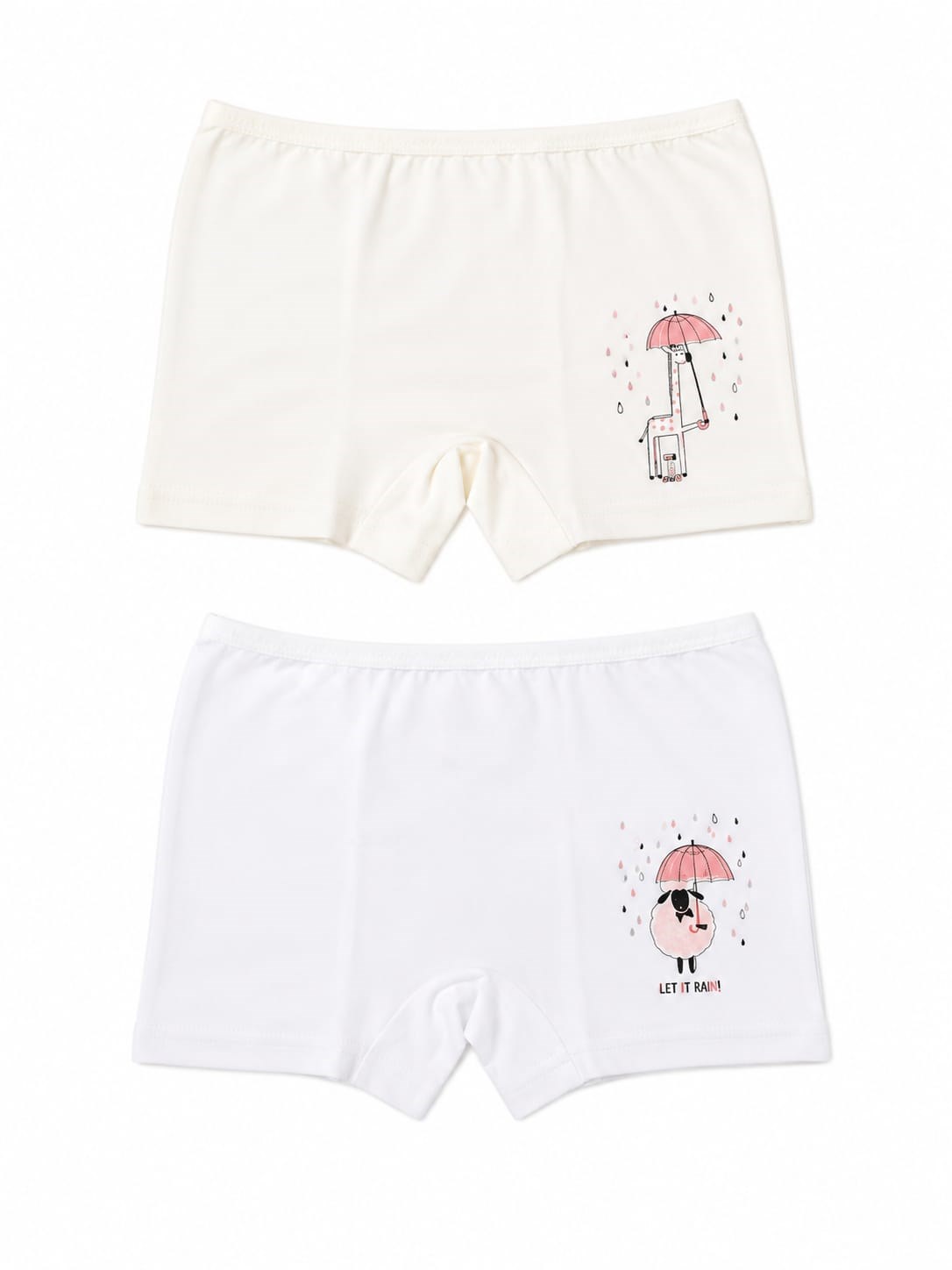 Kız Çocuk Baskılı Boxer 2'li Paket – Ekru & Beyaz