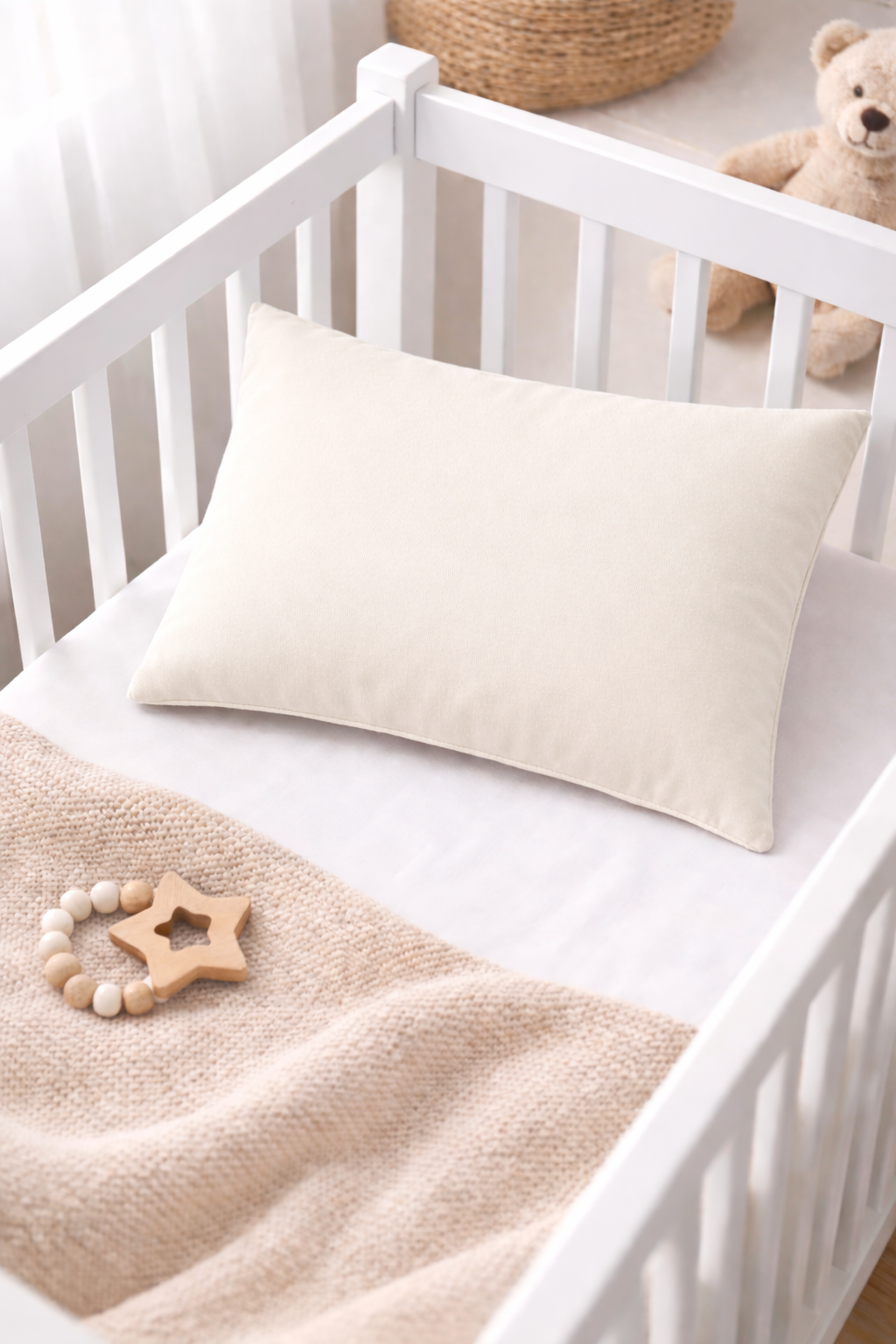 Krem 45×35 cm Bebek Yastığı ve Yastık Kılıfı Seti