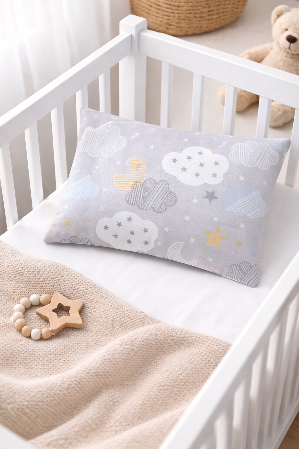 Mint Yeşil Pembe Çiçek Desenli Kumaş Bebek Yastığı Düz Kafa Sendorumu Önleyici Yastık