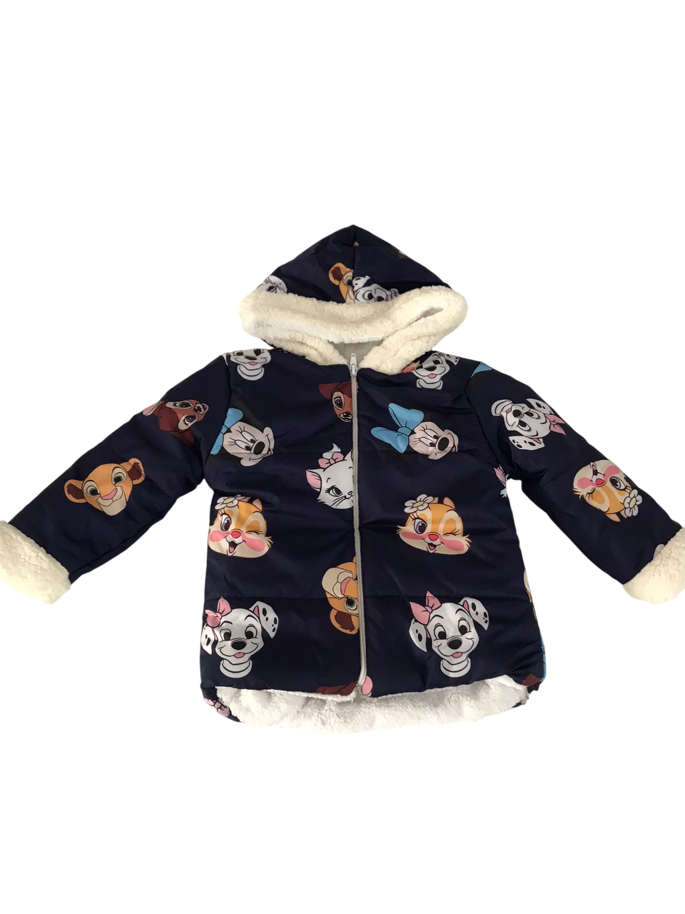 Peluş Astarlı Desenli Kapüşonlu Çocuk Mont – Lacivert Kışlık Mont