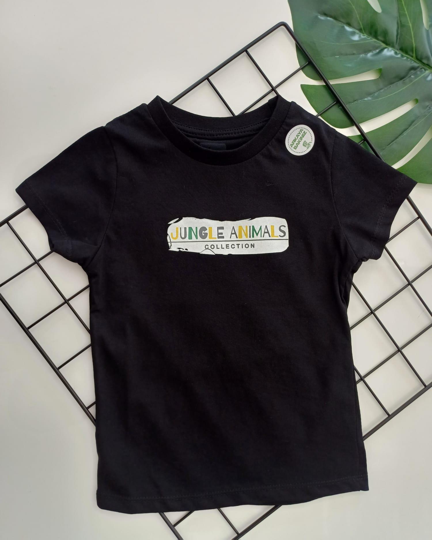 Siyah Jungle Animals Baskılı  Erkek Çocuk T-shirt