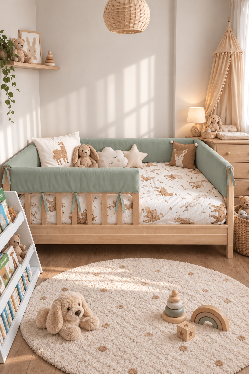 Tam Koruma Çağla Yeşili Renk Özel Ölçü Montessori / Beşik Koruyucu