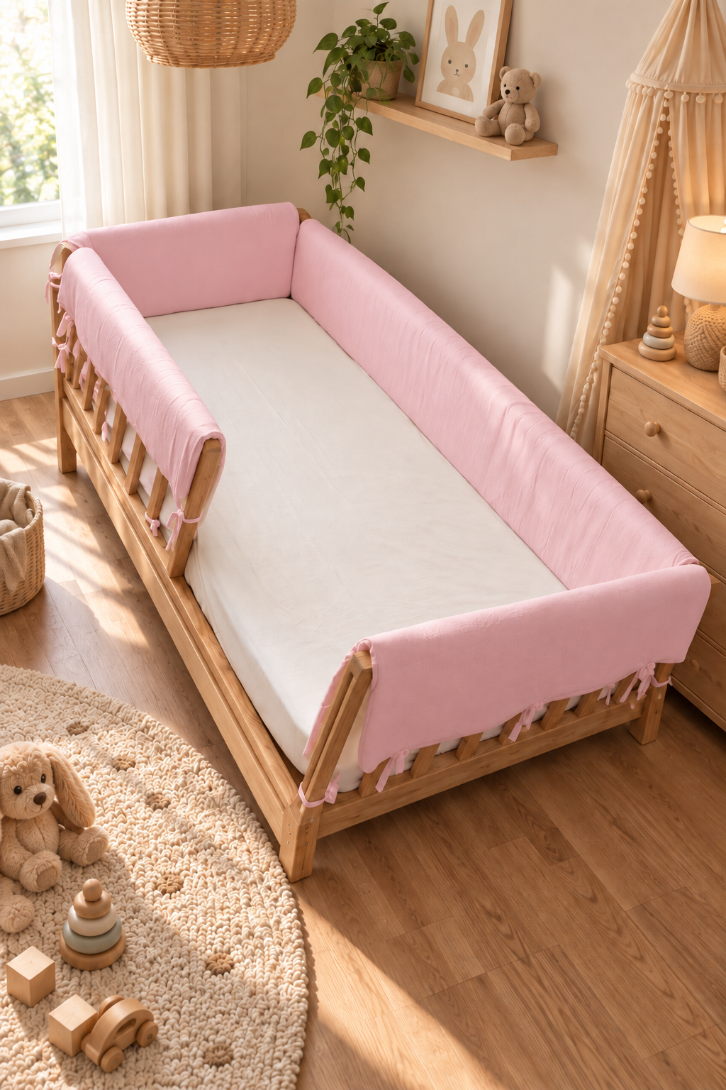 Tam Koruma Pembe Renk Özel Ölçü Montessori / Beşik Koruyucu