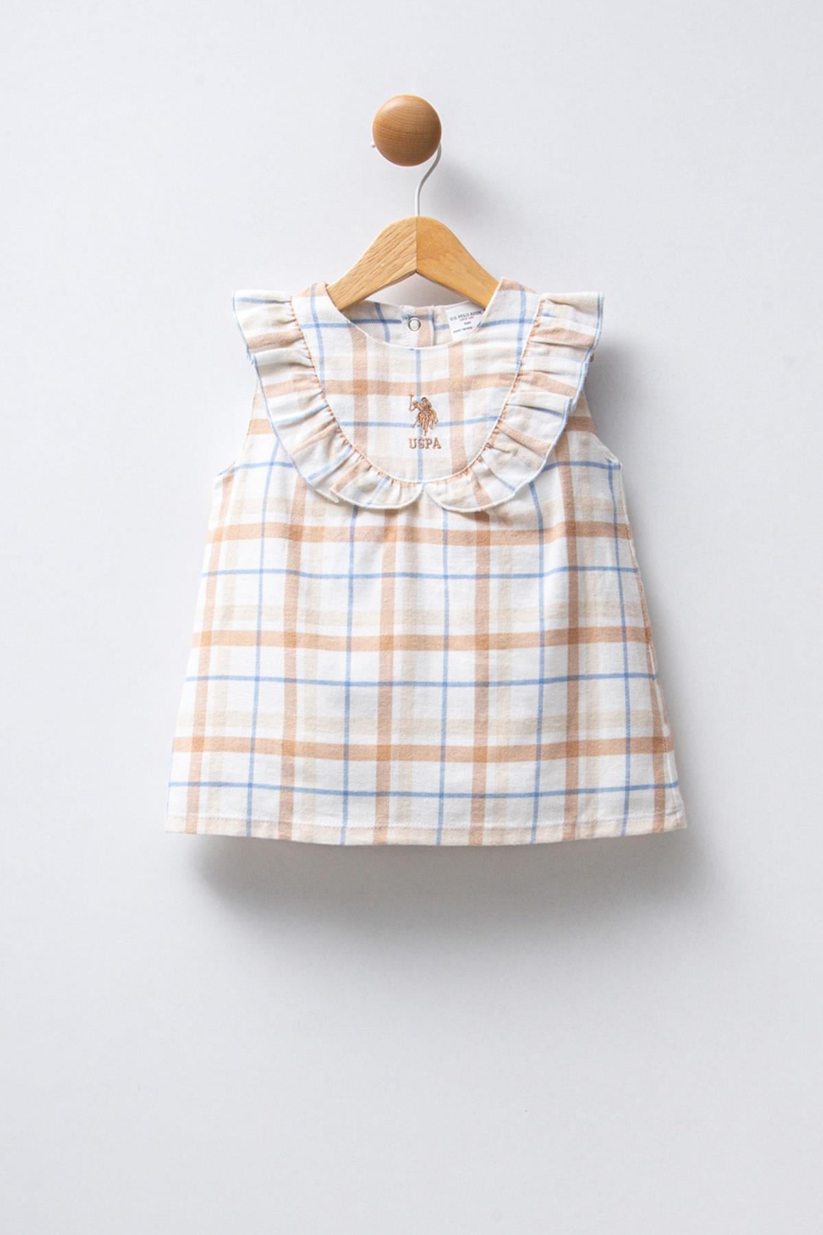 U.S. Polo Assn. Kız Bebek Dokuma Kumaş Beyaz Elbise USB2379 