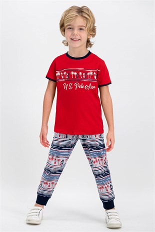 U.S. Polo Assn Lisanslı Erkek Çocuk Kırmızı Pijama Takımı