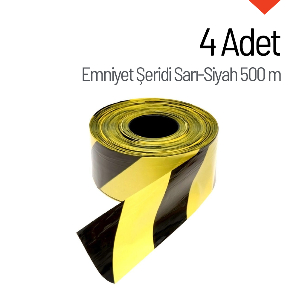 4 Adet Emniyet Şeridi Sarı-Siyah 500 m, İkaz Bandı, Güvenlik Şeridi