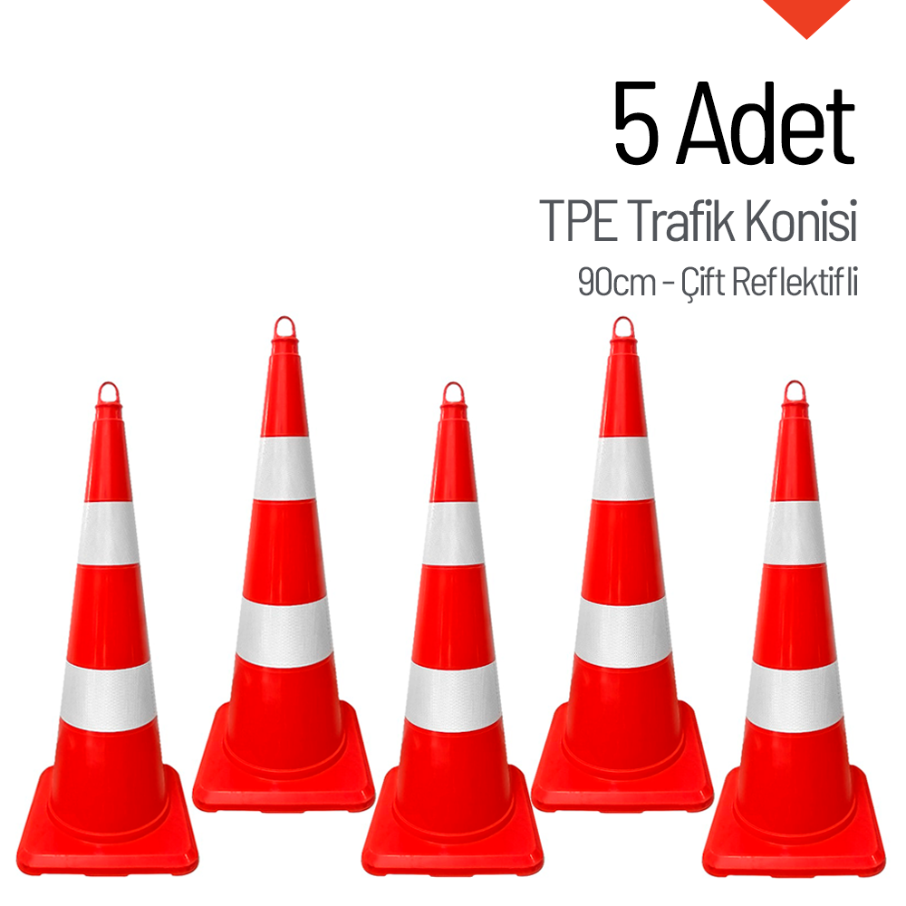 5 Adet TPE Trafik Konisi 90 cm Çift Reflektifli Trafik Dubası Seti