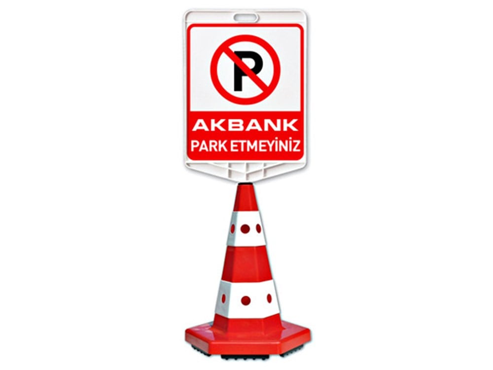 Akbank Park Etmeyiniz Logo Çift Taraf Baskı Kedi Gözlü Ağırlıklı Koni Seti Trafik Dubası