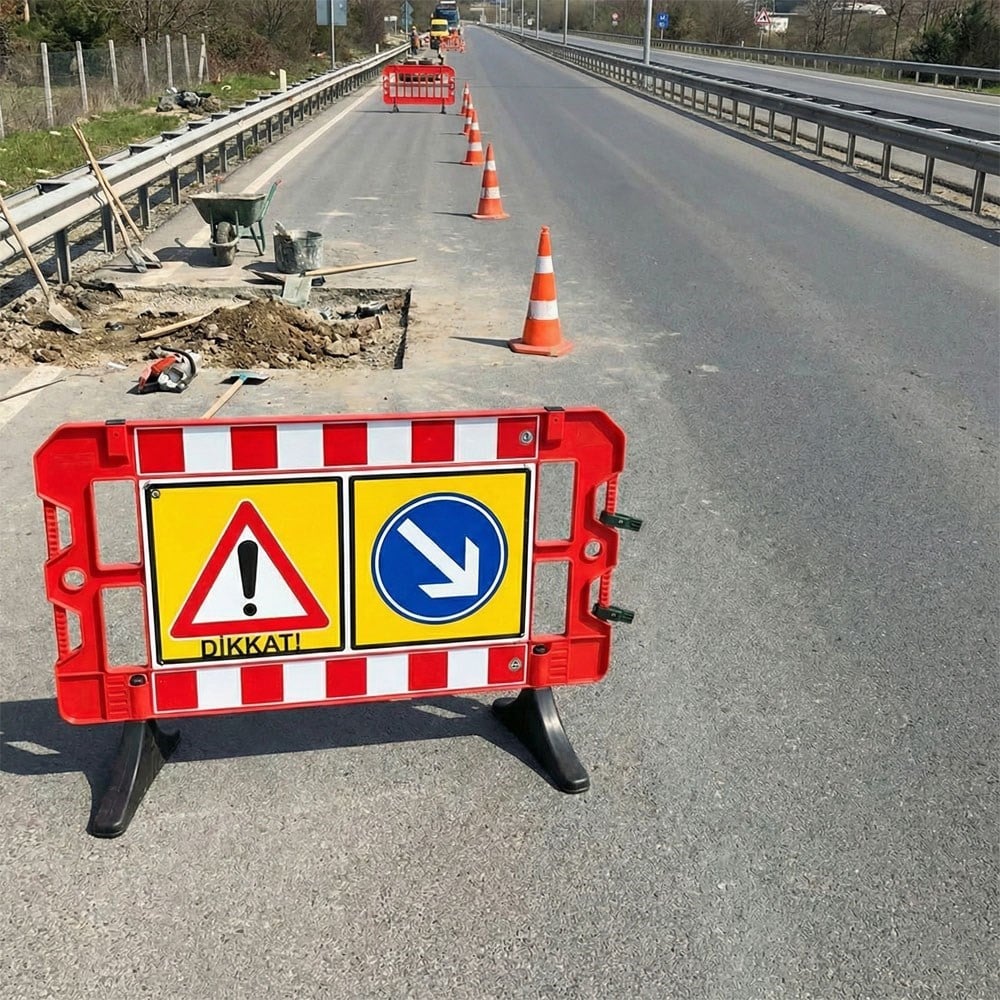 Kırmızı Güvenlik Bariyeri Ağır Tabanlı 150 x 100 (İsteğe Özel Baskı)