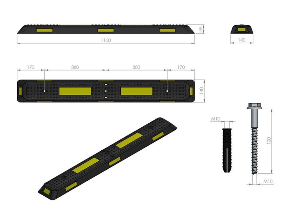Kauçuk Yol Bölme Butonu 110x14x5 cm