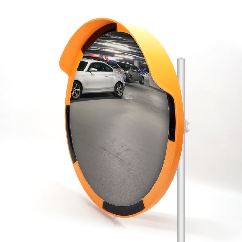 Traffic Safety Mirror 60 cm Yellow-Black and 2 m Galvanized Flanged Pole Set