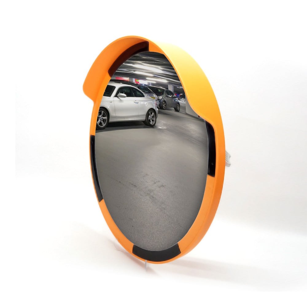 Traffic Safety Mirror 60 cm Yellow-Black and 2 m Galvanized Flanged Pole Set