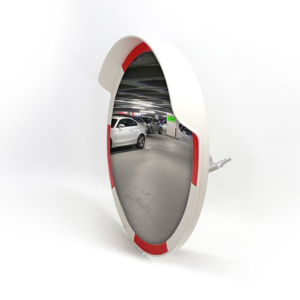 Traffic Safety Mirror 60 cm Red-White and 2 m Galvanized Flanged Pole Set