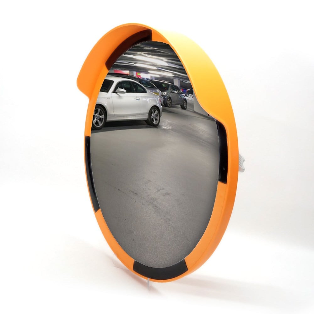 Traffic Safety Mirror 80 cm Yellow-Black and 2 m Galvanized Flanged Pole Set