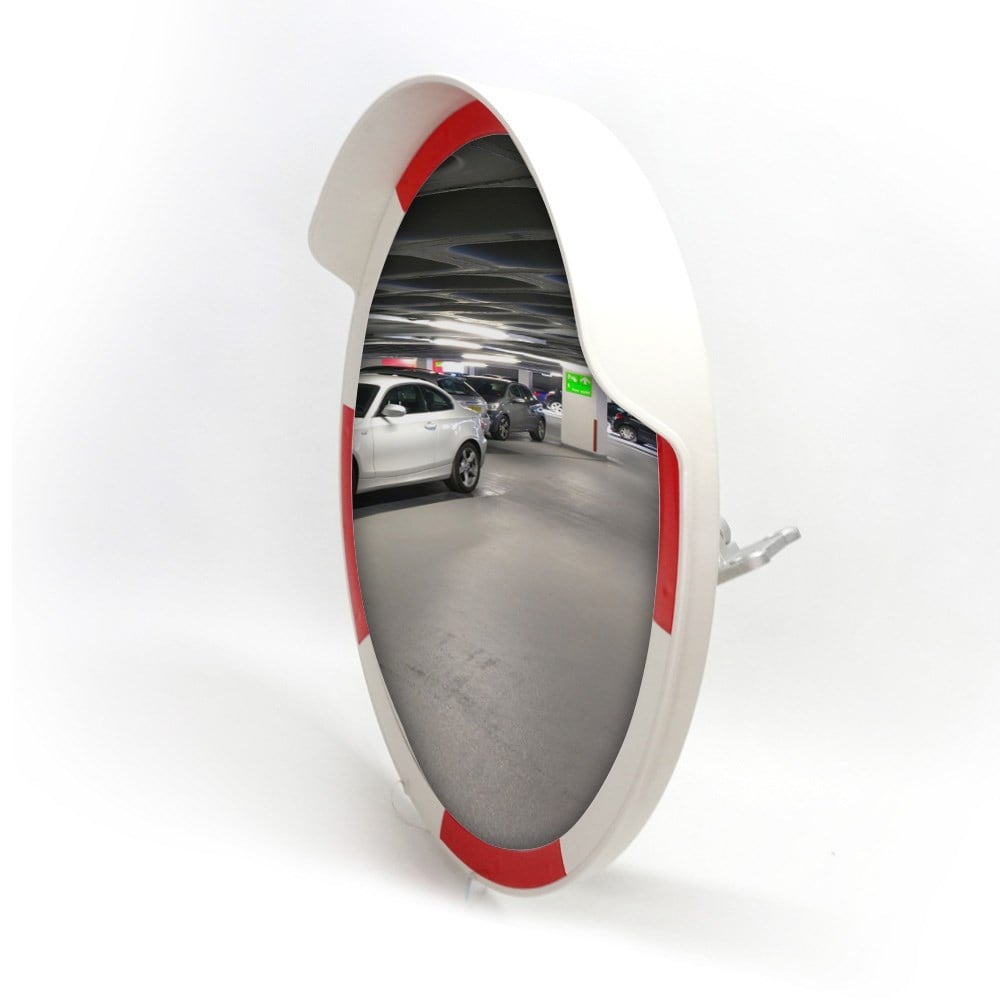 Traffic Safety Mirror 80 cm Red-White and 2 m Galvanized Flanged Pole Set