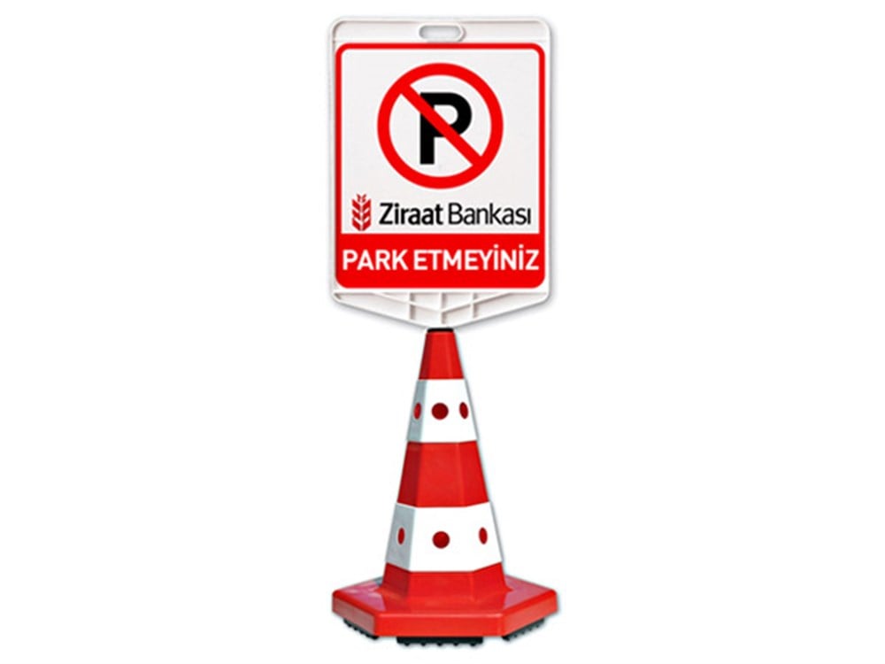 Ziraat Bankası Park Etmeyiniz Logo Çift Taraf Baskı Kedi Gözlü Ağırlıklı Koni Seti Trafik Dubası