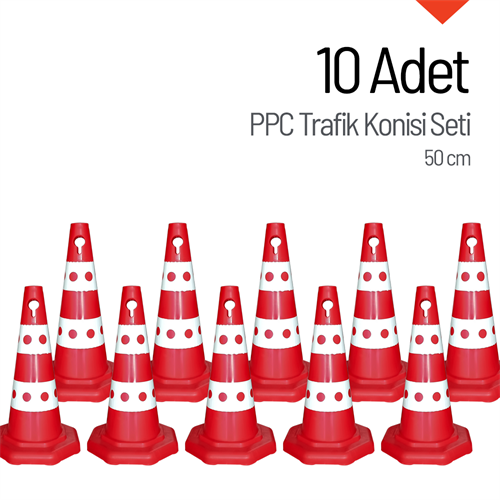 10 Adet PPC Trafik Konisi 50 cm Trafik Dubası Seti