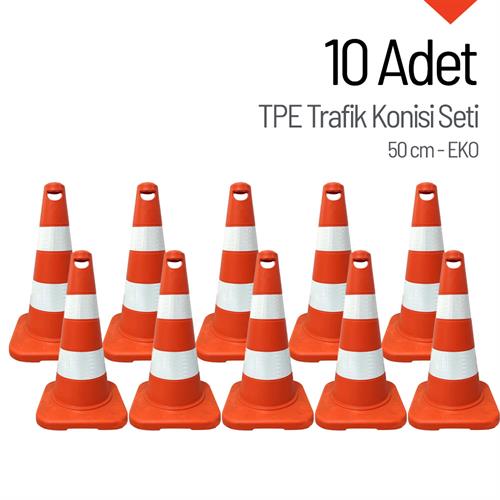 10 Adet TPE Trafik Konisi 50 cm - Ağırlıksız EKO Trafik Dubası