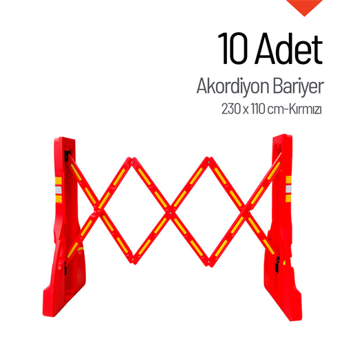 10lu Akordiyon Bariyer Seti Kırmızı 230 x 110 cm