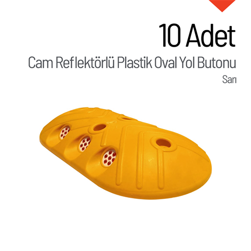 10lu Cam Reflektörlü Plastik Oval Yol Butonu Seti