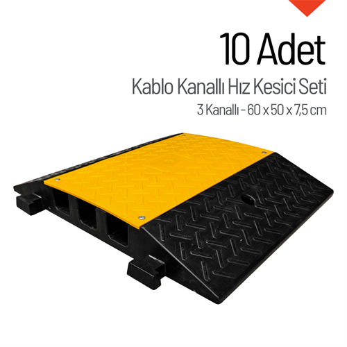 10lu Kablo Kanallı Hız Kesici 3 Kanallı, Yol Kasisi 60 x 50 x 7,5 cm