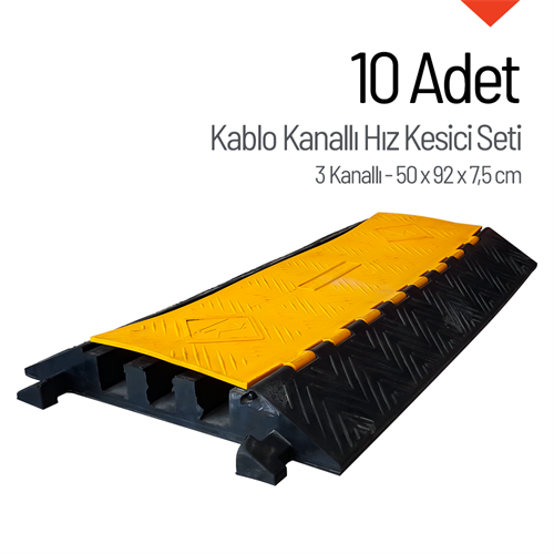 10lu Kablo Kanallı Hız Kesici 3 Kanallı, Yol Kasisi 50 x 92 x 7,5 cm