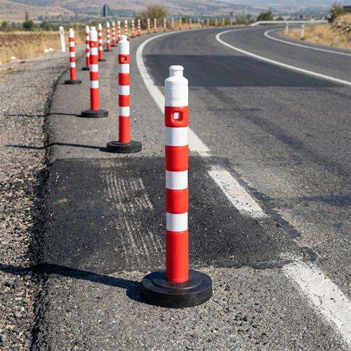 10lu Kauçuk Ağırlıklı Kırmızı Uyarı Dikmesi, 3 Reflektifli - 120 x 12 cm