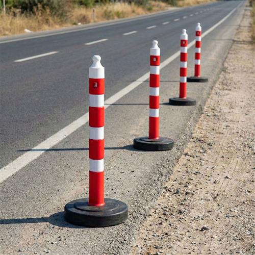 10lu Kauçuk Ağırlıklı Kırmızı Uyarı Dikmesi , 3 Reflektifli - 100 x 9 cm