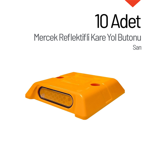 10lu Mercek Reflektifli Kare Yol Butonu Seti Sarı