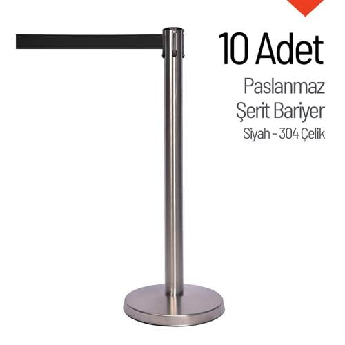 10-Pack Stainless Retractable Belt Barrier – 304 Steel