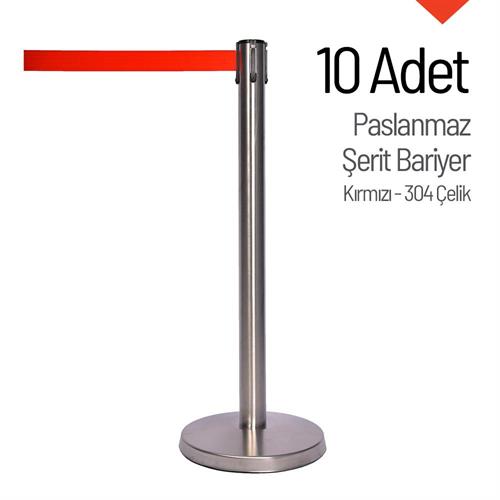 10-Pack Stainless Retractable Belt Barrier – 304 Steel