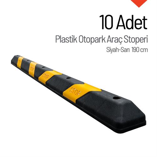 10lu Plastik Oto Park Araç Stoperi 190 cm Siyah-Sarı