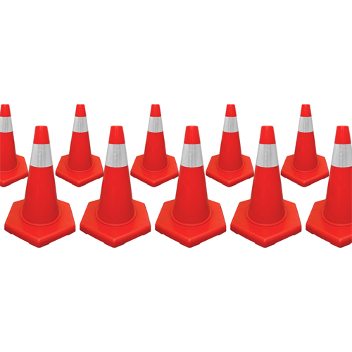 10lu PVC Trafik Konisi Seti 50 cm Tek Reflektifli Trafik Dubası