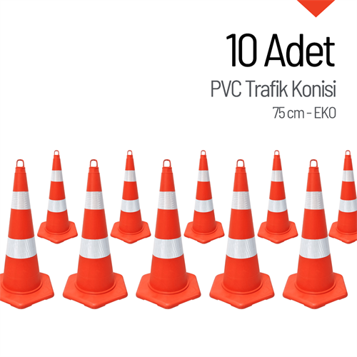 10lu EKO TPE Trafik Konisi Seti 75 cm - Ağırlıksız Trafik Dubası
