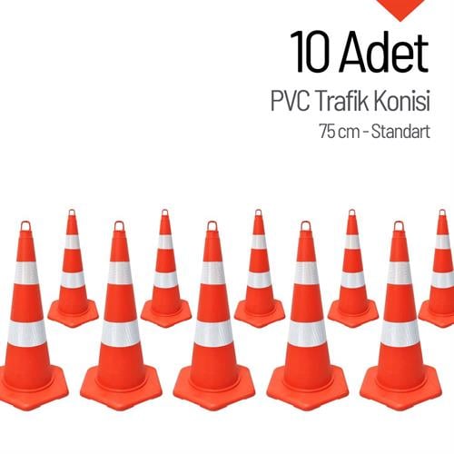 10lu PVC Trafik Konisi Seti 75 cm Trafik Dubası