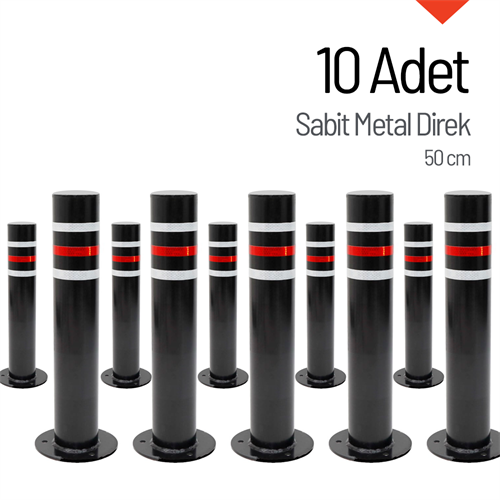10lu Sabit Metal Direk Seti Siyah, Metal Duba 50 cm
