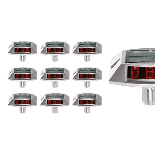 10lu Set Kırmızı Güneş Enerjili Çakar Yol Butonu, Ankrajlı