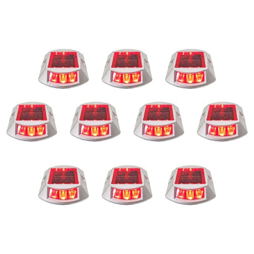 10lu Set Kırmızı Solar Yol Butonu 3+3 Ledli